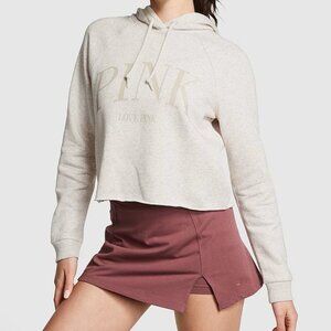 Victoria's Secret PINK Everyday Fleece Cropped Hoodie Womens Lrg Oatmeal Raw Hem